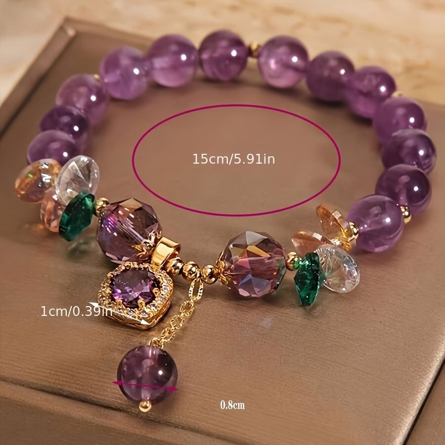 Classic Amethyst Bead Bracelet Featuring Cubic Zirconia, Non-Coated Fashion Jewelry for Women - Perfect for Everyday Use And Gifting