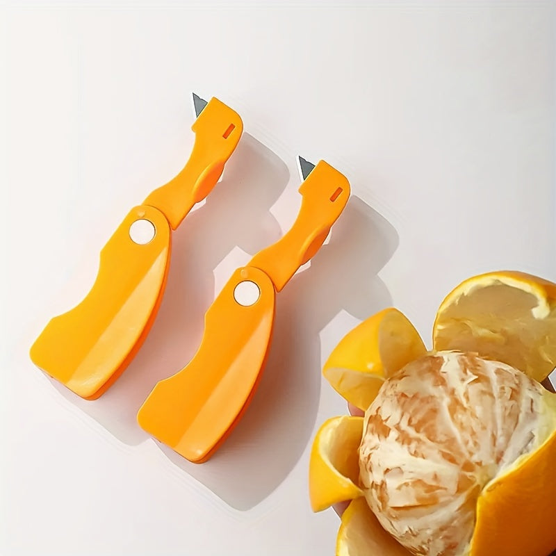 1/2pcs, Orange Peeler, Plastic Orange Peeler, Simple Lemon Peeler, Grapefruit Peeler, Creative Cutter, Orange Peeler Tool With Folding Handle, Fruit Peeler, Vegetable Fruit Tools, Kitchen Gadget
