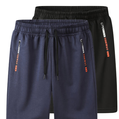 2pcs Men's Casual Outdoor Shorts - Summer Men's Casual Shorts with Zipper Pockets, Minimalist Multi-Pocket Design for Daily Wear, Running, Fitness & Travel, 100% Polyester Knit Fabric, Drawstring Waistband, Machine Washable,