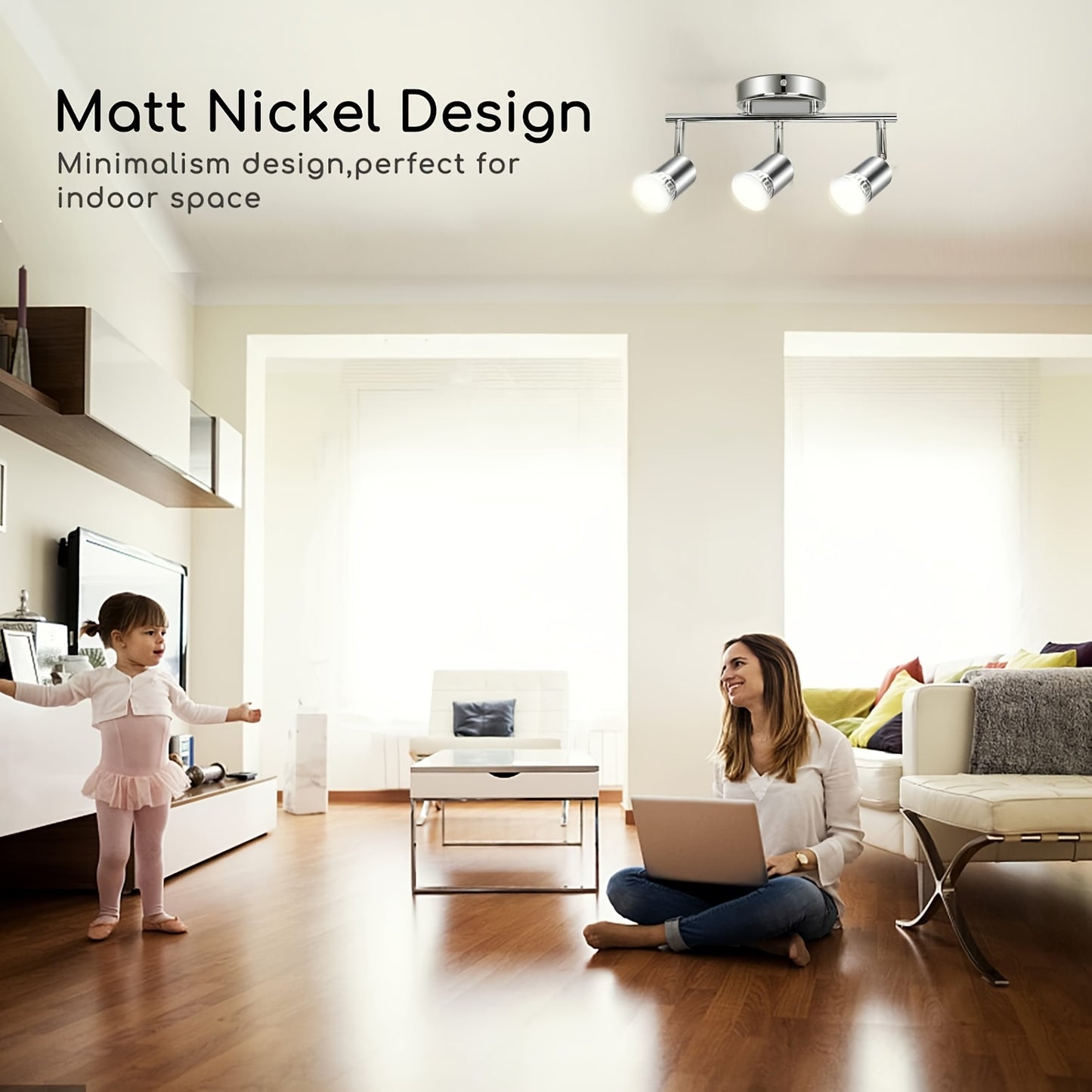 LED Ceiling Light Rotatable 3 Flame LED Spotlight Ceiling Spotlight Modern Ceiling Spotlight (Matte Nickel) for Kitchen, Living Room, Bedroom (Bulb Not Included), Task Lighting, Room Focal Point, Adjustable Downlight, Modern