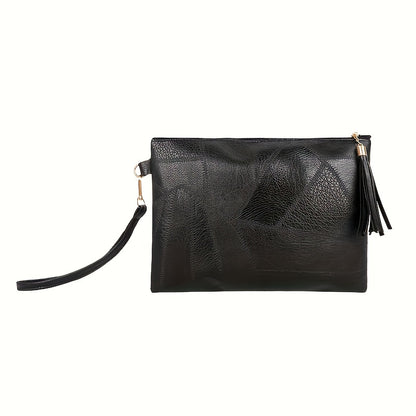 Women's Vintage Handbag & Wallet Clutch - Detachable Strap & Zipper Closure, Tassel Fringe Tassel Chain Strap, Golden-Tone Hardware, Deep Brown/Black Retro Wallet Purse for Everyday & Formal Events, Lining, Geometric Pattern,