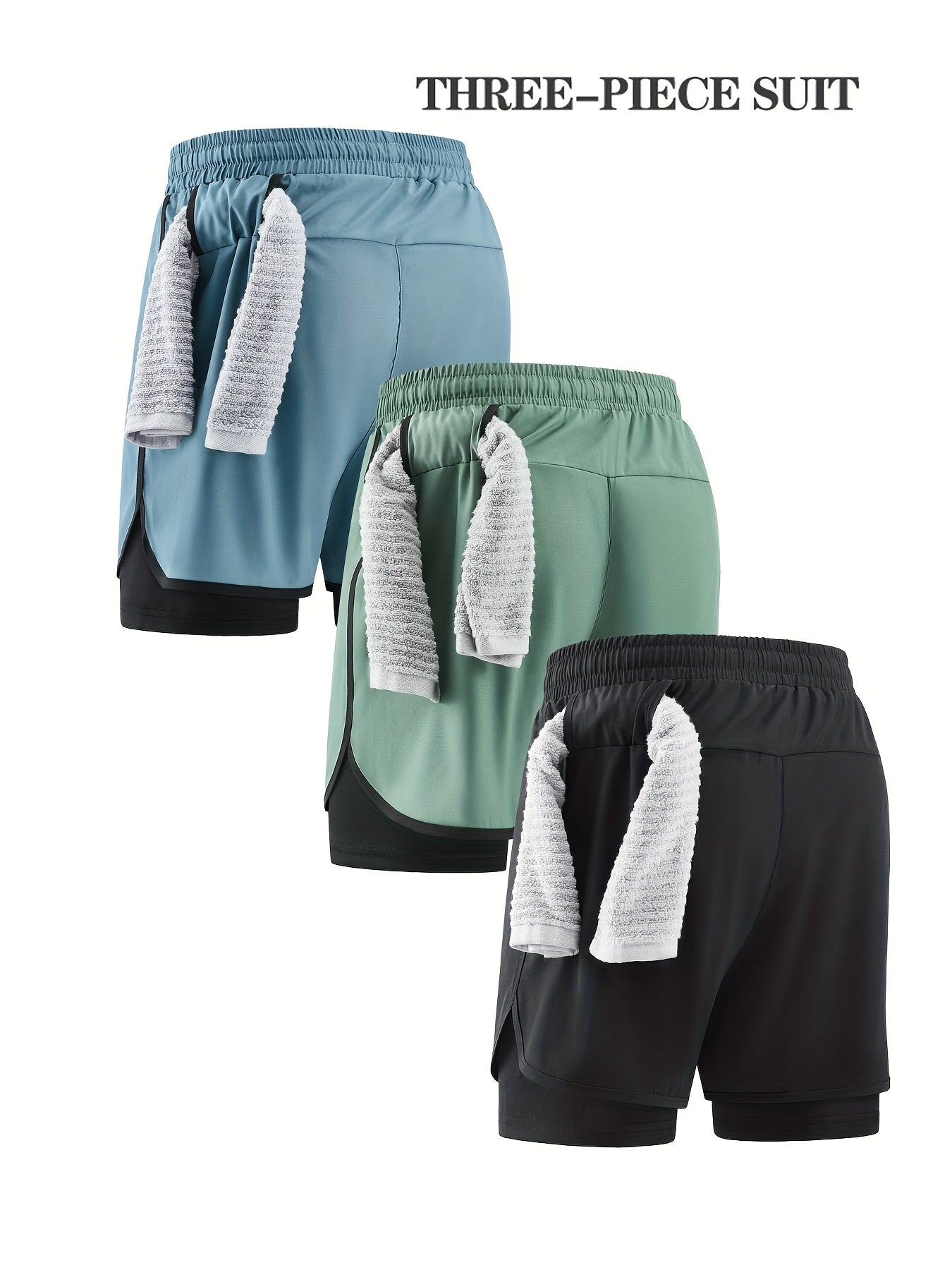 3pcs Men's Quick-Dry Lightweight Running Shorts, with Elastic Drawstring Waist and Side Pockets - Mo, Running Shorts for Men, Mens Mid Length Wide Leg Shorts, Men Workout Shorts, Gym Shorts Above Knee, Mens Shorts with Liner,