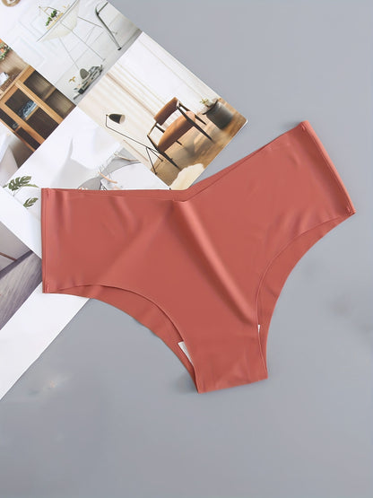 4 Pack Seamless Panties, Sporty & Comfy Solid Brief Panties, Women's Lingerie & Underwear