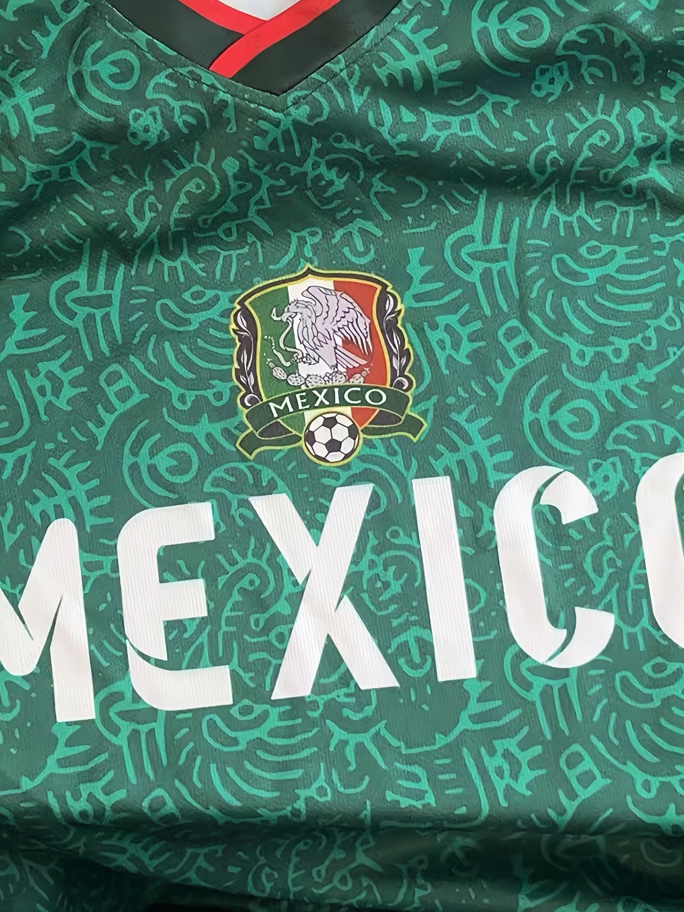 Mexico Men's Letter Print Breathable Football Jersey, Active Slightly Stretch Crew Neck Short Sleeve Soccer Club Uniform Shirt For Training Competition