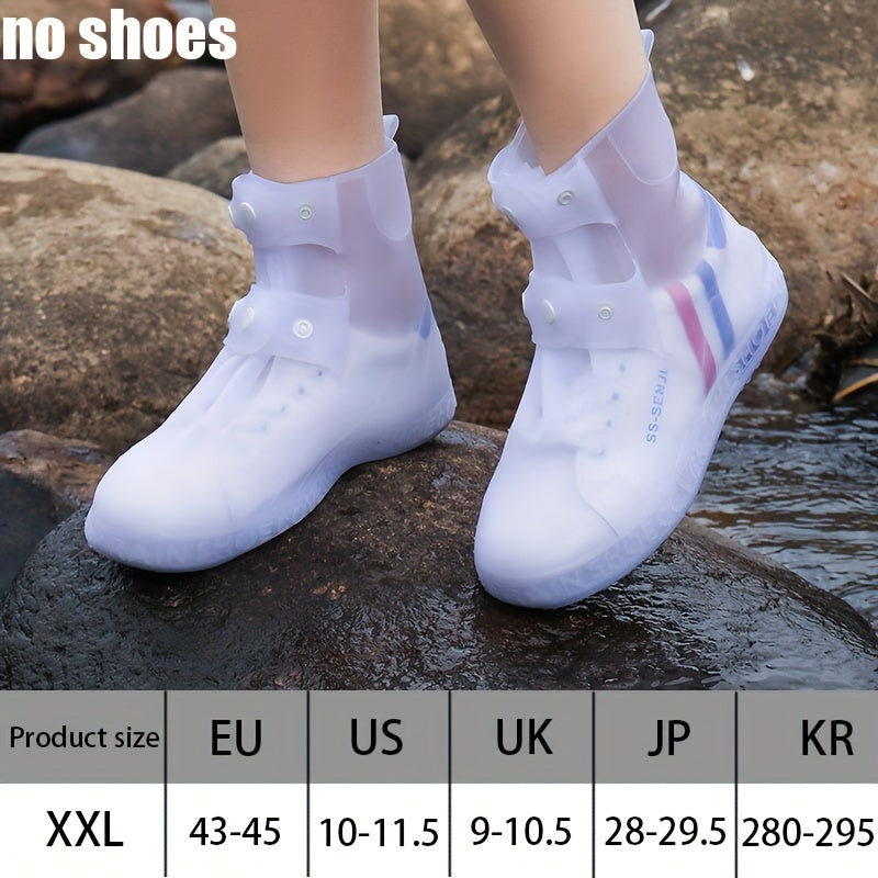 Waterproof Shoe Covers for Outdoor Work, Cycling, Skiing - Non-Slip, Durable, Soft Plastic with Adjustable Straps, White with Purple Accents, Ideal for Wet Conditions, Cycling Accessories, Sleek Design, Secure Fit Design, Wom