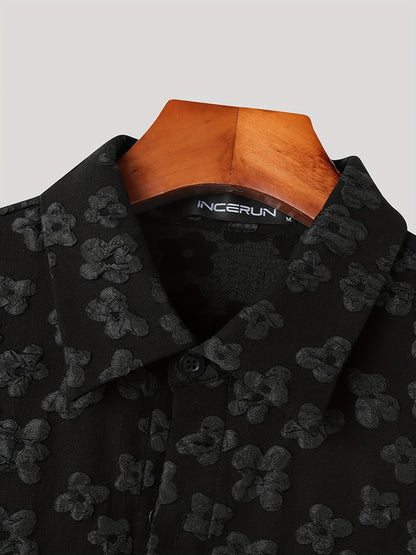 INCERUN Men's Bohemian Floral Print Casual Shirt - Loose Fit, Button-Down, Polyester Blend, Machine Washable
