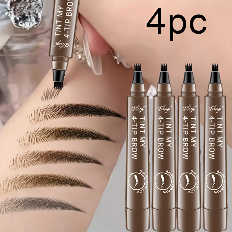4pcs Professional Makeup Artist Ultra-Fine 4-Branch Eyebrow Pencil, Waterproof & Sweatproof, Natural 3D Wild Brow Look, Realistic Definition, Smudge-Free, Black Set - Perfect Christmas or Birthday Gift