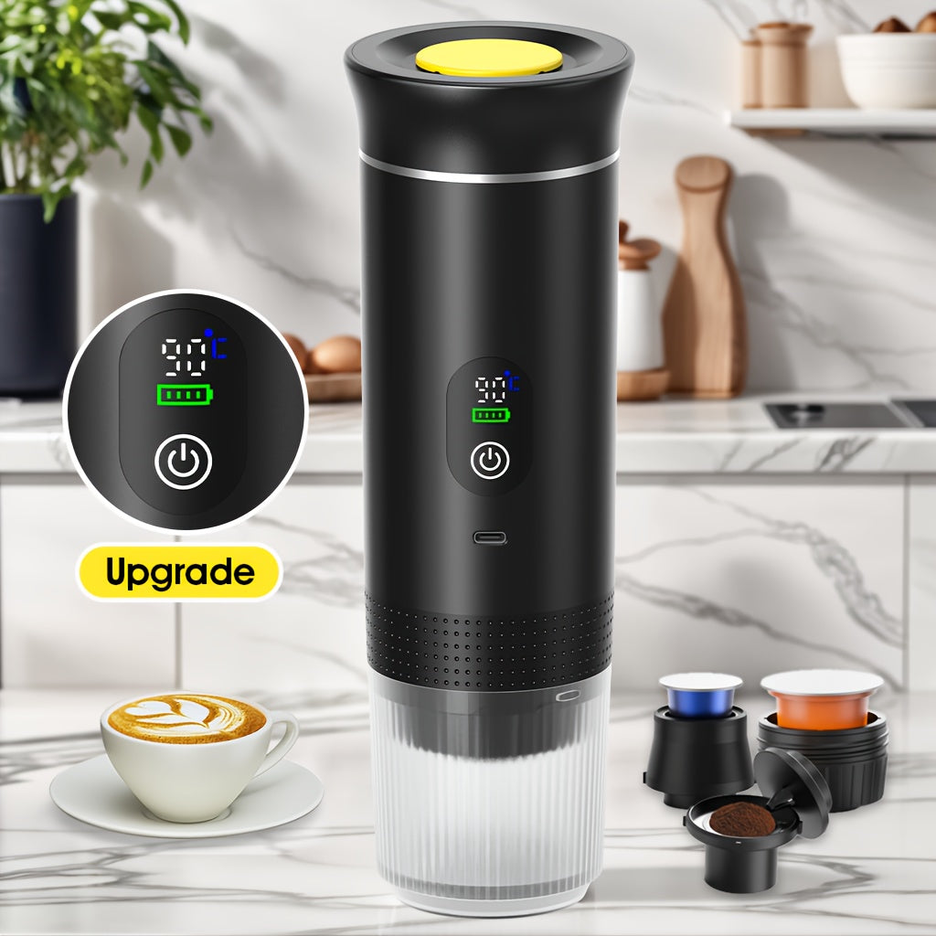 2025 Upgrade Portable Espresso Machine with Temperature & Battery Display, Type-C Charging, Auto Heating, Hot & Cold Brew, Compatible with Ground & Capsules, Ideal for RV, Hiking, Office