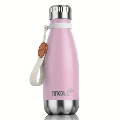 1pc Mollcity 9oz/266ml Stainless Steel Water Bottle - Vacuum Insulated, Leak-Proof, BPA-Free, Double-Wall Insulated with Carry Strap, 24H Cold & 12H Hot, Lightweight & Durable for School, Sports, Travel, Outdoor, Gym, Hiking