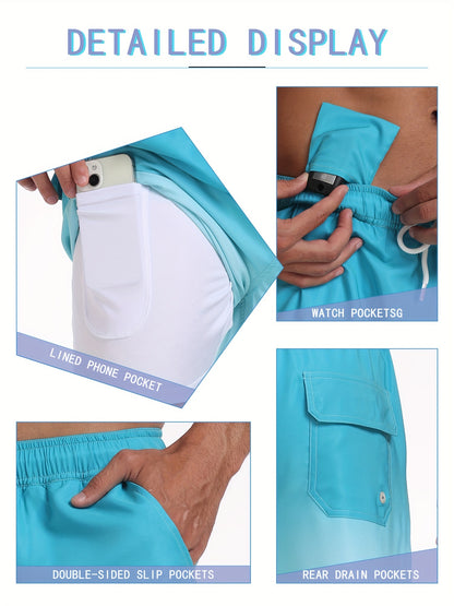 Men's Quick-Dry Beach Shorts with Tropical Palm Tree & Palm Leaf Print - Breathable Stretch Fabric for Summer, Outdoor, Hiking, Swimming - Machine Washable Casual Athletic Shorts, Outdoor Activewear, Summer Shorts