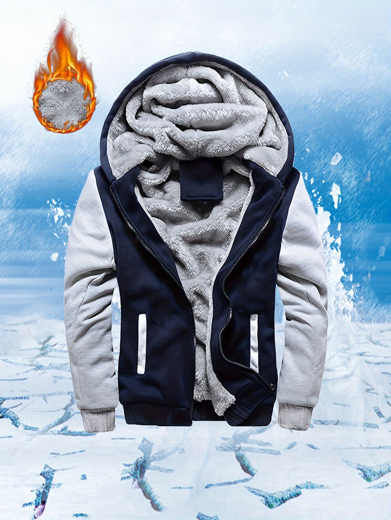 Men's Warm Fleece Hooded Jacket Coat, Warm Thick Zip Up Hoodie For Fall Winter