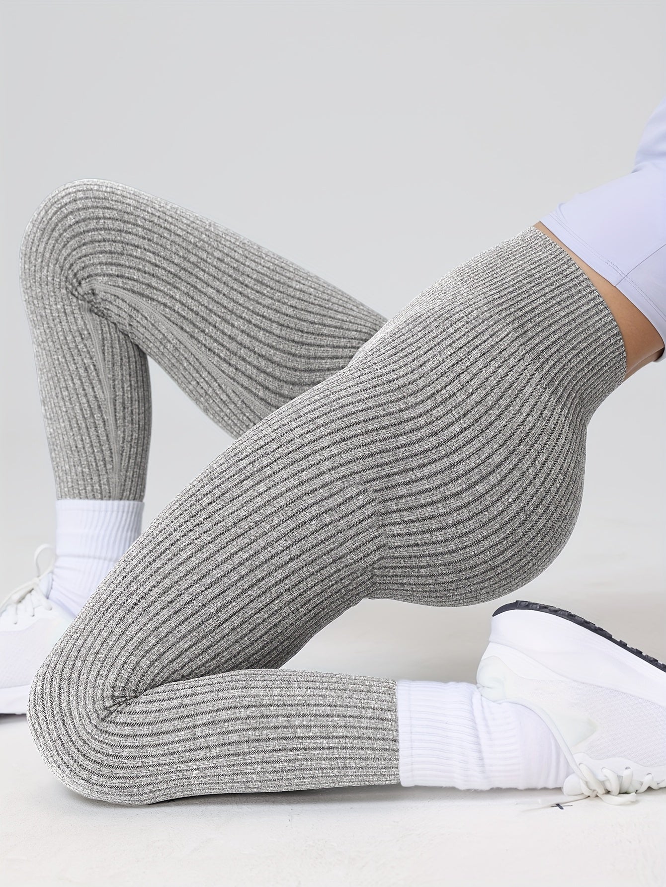 2pcs Women'S High-Waisted Yoga Leggings - Seamless Ribbed Texture, Tummy Control & Butt-Lifting, Breathable & Moisture-Wicking, 7/8 Length for Gym, Outdoor & Casual Wear - All-Season Stretchy Workout Pants, Yoga Pants, Gym Ap