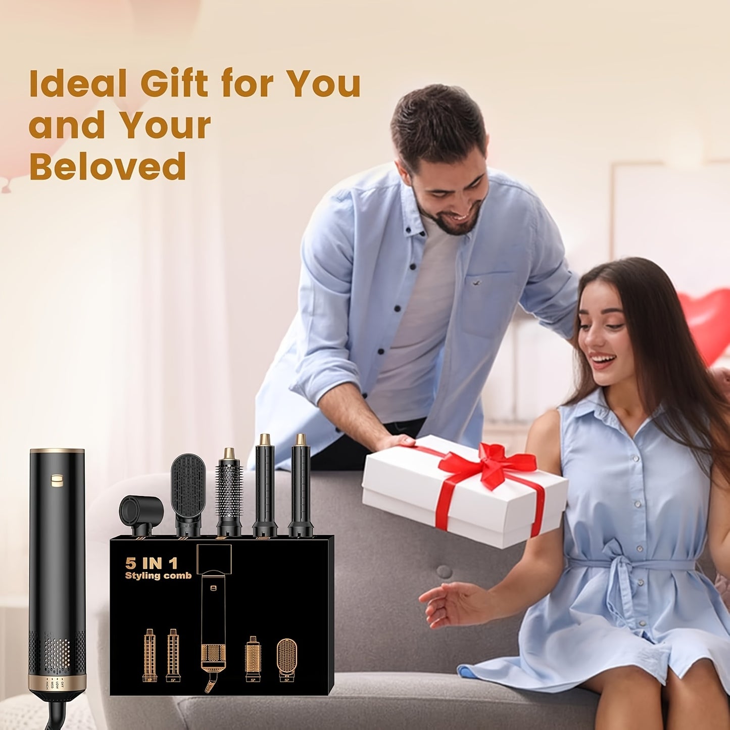 Escova Modeladora de Ar Quente 5 em 1 – Alisador e Modelador de Caracóis Elétrico com Acessórios Intercambiáveis, Escova de Ar Quente para Cabelo Seco ou Molhado, Produtos para Alisar, Secar e Modelar o Cabelo
