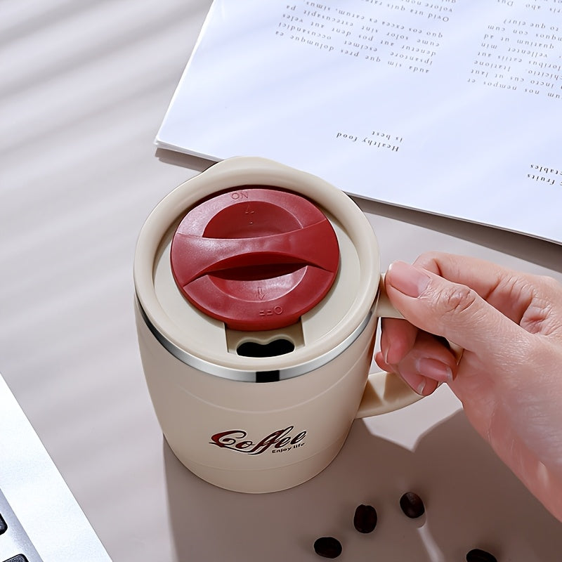 1pc 15.4oz Stainless Steel Coffee Mug with Lid & Measurement Marks - Durable 304 Stainless Steel Cup for Office, Outdoor, or Home Use - White, Black, Red Options, Office Coffee Mug | Sleek Mug Design | Secure Lid Design, Coff