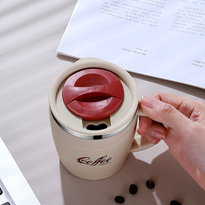 1pc 15.4oz Stainless Steel Coffee Mug with Lid & Measurement Marks - Durable 304 Stainless Steel Cup for Office, Outdoor, or Home Use - White, Black, Red Options, Office Coffee Mug | Sleek Mug Design | Secure Lid Design, Coff