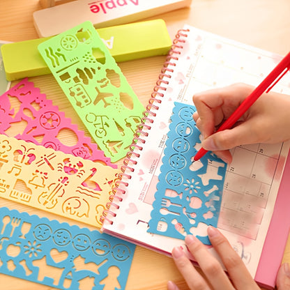 4pcs Cartoon Students' Sketch Ruler Drawing Template Ruler Student Stationery 14.9*6.5CM/5.86*2.55inch