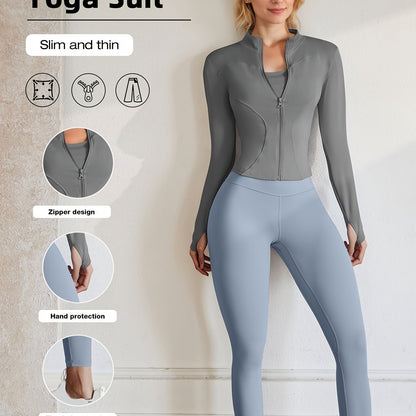 European Code Polyester Fabric Gym Running Clothes Long Sleeve Sports Jacket Cycling and Hiking Tightening Buttocks Pants Fitness Suit