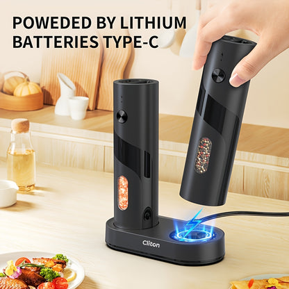 1pc or 2pcs Rechargeable Electric Salt & Pepper Grinder with LED Light - Automatic Salt & Pepper Mills, USB Charging, Adjustable Coarseness, 110ml Large Capacity, Ideal for Kitchen & Dining Use, Kitchen Spice Mill | Modern Ki