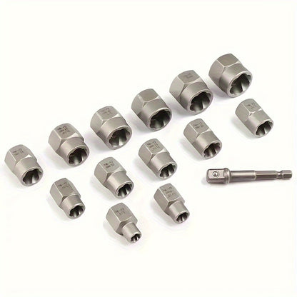 14pcs Damaged Lmpact Socket Set, Socket Set Nut And BoltExtractor Lmpact Bolt & Nut Remover-Chrome MolybdenumSteel Bolt Extractors With Storage Box
