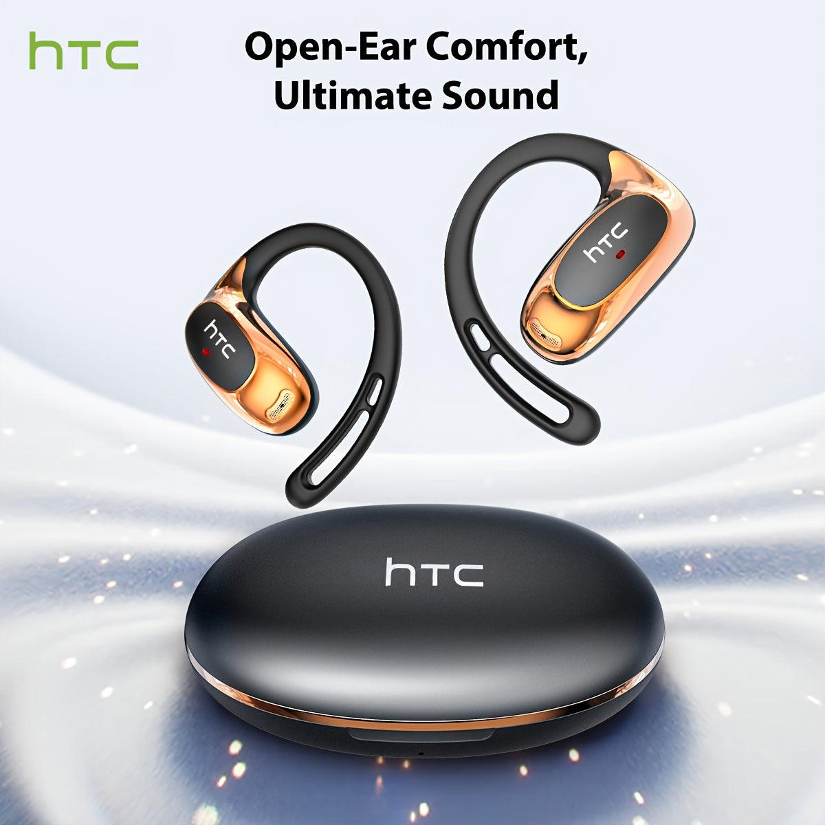 HTC NE35 AI Translation Earbuds Real-time Translation Headphones OWS Open-Ear Wireless Headphones, Latest BT V6.0, Noise Reduction Clear Call, 6.5 Hours Music Long Battery Life, Big speaker Big Volume