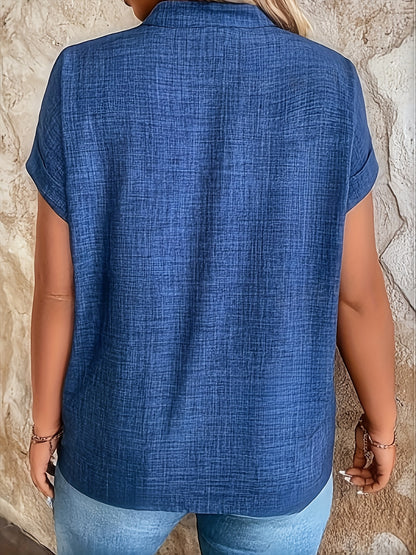 Women's Casual V-Neck Blouse with Small Stand-Up Collar - Vibrant Yellow Solid Color, Regular Fit, Machine Washable, Versatile for Spring Summer Fall, Seasonal Fashion Top, Sophisticated Casualwear, Lightweight Fabric, Everyd