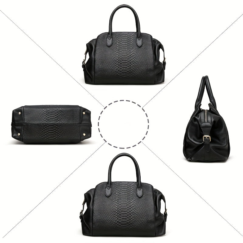 Elegante bolsa feminina com padrão cobra preta - Grande capacidade, alça de ombro removível, couro sintético vegan, perfeita para uso diário e trabalho, presente ideal para as festas de fim de ano, bolsa versátil | Estilo vanguardista | Couro sintético