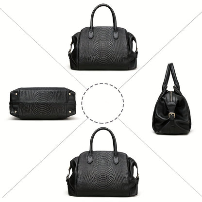 Elegante bolsa feminina com padrão cobra preta - Grande capacidade, alça de ombro removível, couro sintético vegan, perfeita para uso diário e trabalho, presente ideal para as festas de fim de ano, bolsa versátil | Estilo vanguardista | Couro sintético