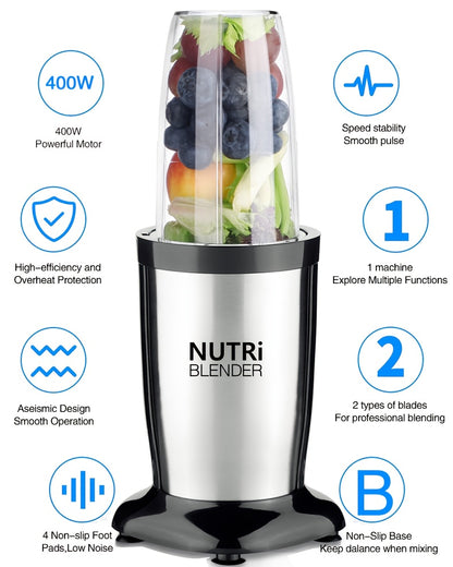Smoothie Blender, Milkshake And Smoothie Blender, 15pcs Kitchen Personal Blender And Grinder Combo, Single Blender for Making Juice, Baby Food And Nutritional Recipes with Clean Brush