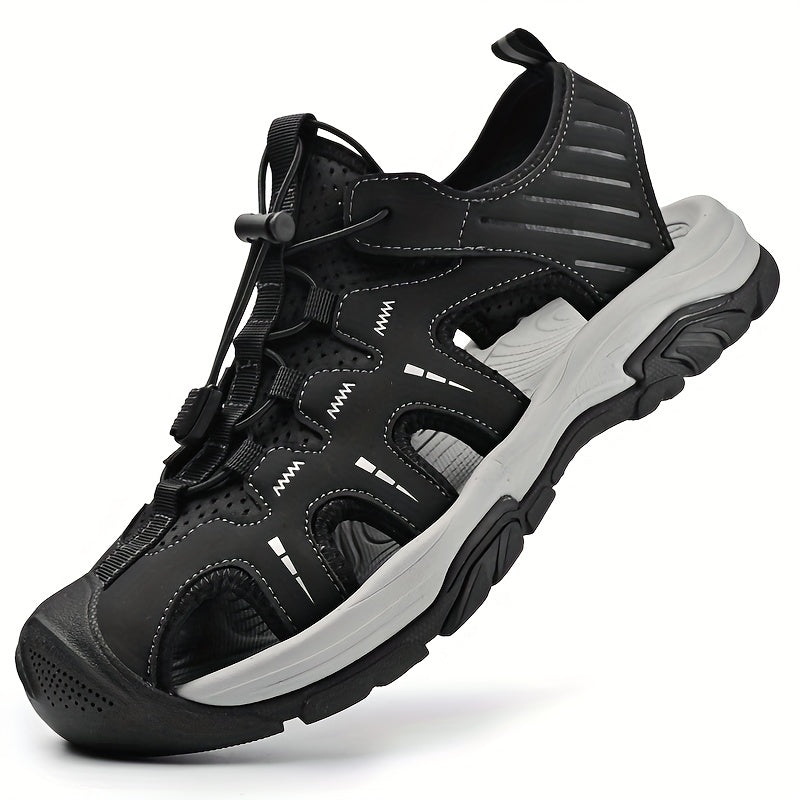 Sandálias de cor sólida para homem, com bico fechado e respiráveis, confortáveis, antiderrapantes e com sola de borracha durável, ideais para a praia e água no verão.