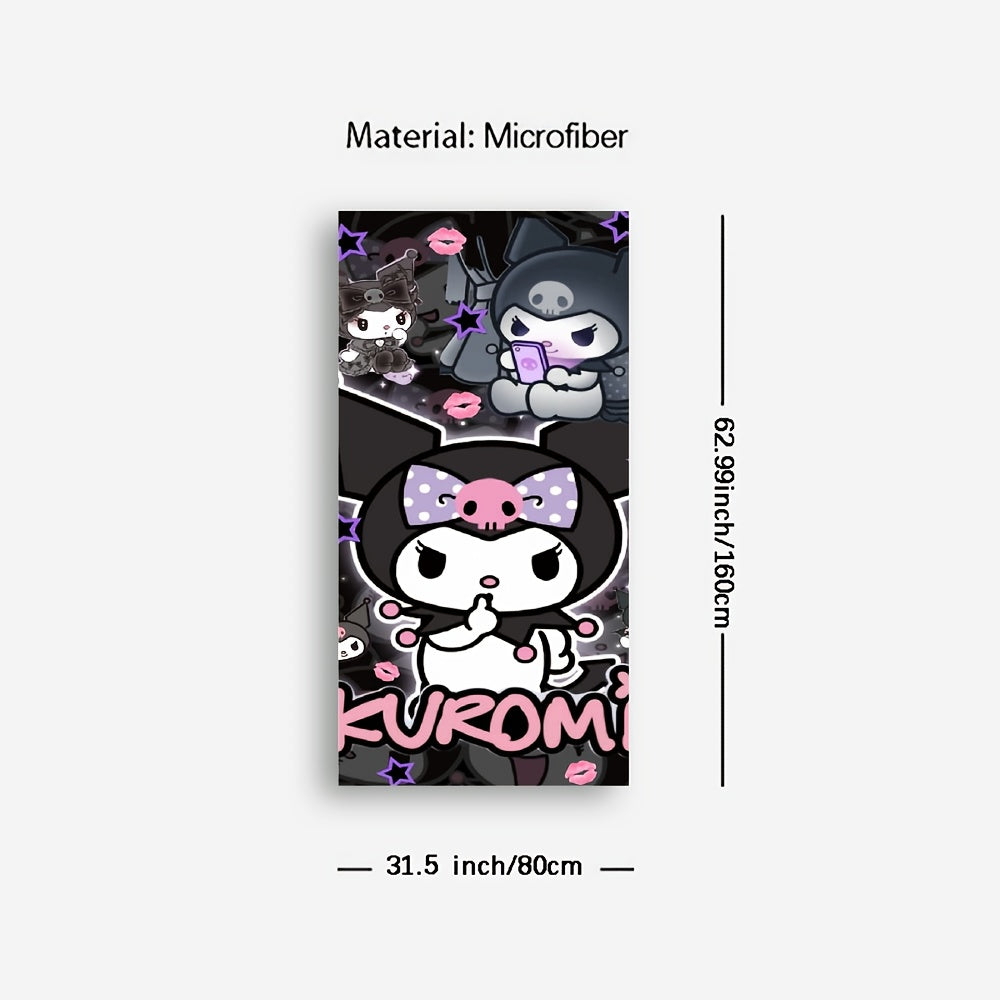 1pc Kuromi Microfiber Beach Towel - Quick-Dry, Absorbent, Oversized Bath Towel with Fun Cartoon Design, Black Background with Pink Accents, Perfect for Beach, Pool, or Spa Days