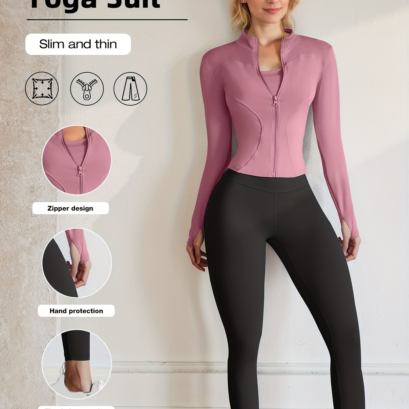 European Code Polyester Fabric Gym Running Clothes Long Sleeve Sports Jacket Cycling and Hiking Tightening Buttocks Pants Fitness Suit