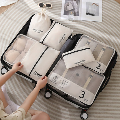 Portable Travel Storage Bag Set of 7pcs Suitcase Clothes Organizer Pouches with Clothing Bags, Underwear Pouches, and Shoe Pouches Suitable for Business Trips by Both Men and Women