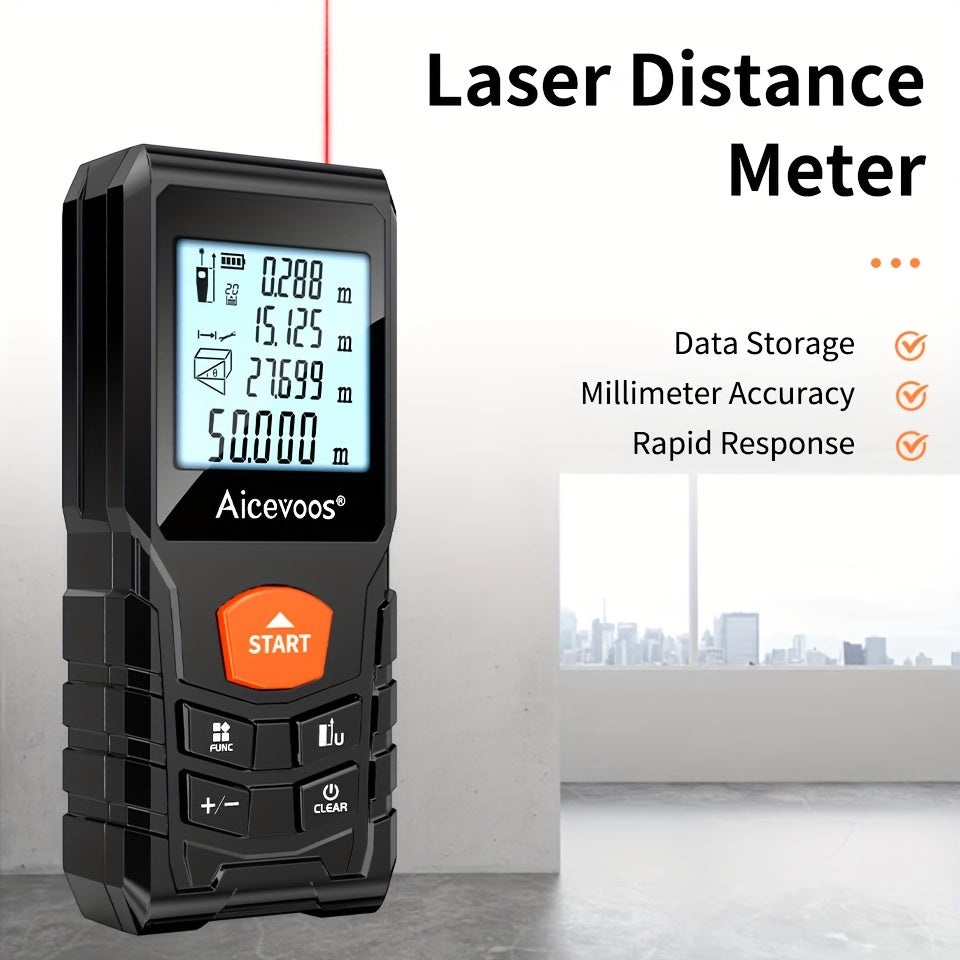 AICEVOOS High Precision Digital Laser Distance Meter, 50-120m Range, Battery-Powered, Rubber Casing, Electronic Measuring Tape for Industrial Measurement, Measurement Tool|Digital Distance Meter|Rubber Casing Tape