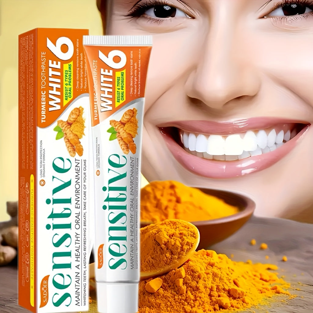 Natural Turmeric Teeth Toothpaste with Ginger Extract - 6-in-1 Formula for Deep Cleaning, Sensitivity Relief & Plaque Control, Whitens Teeth, Freshens Breath, Moisturizing for Healthy Gums, Vegan & Ethically Made, 100g