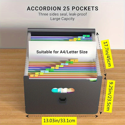 1pc Or 2pcs 25 Pockets A4 Accordion Folder, 25 Grids Multifunctional Flip Folder, Office Document Storage Bag, Test Paper Test Organizer Bag, Back To School Supplies, Office Supplies Project Folder