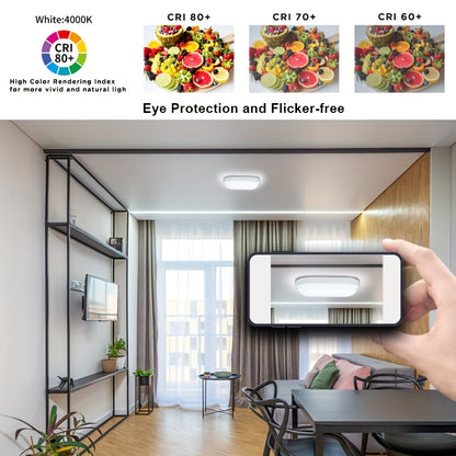 2-Pack LED Moisture-Proof Ceiling Lights, 12W/18W, 1080/1710 Lumens, 4000K, Semi-Flush Mount, Plastic, Powder Coated Finish, Hard-Wired, 220-240V, for Basement, Hallway, Balcony, Staircase - Modern Style, No Accessories Inclu