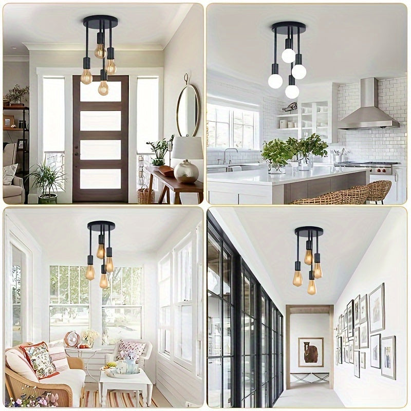 1 modern black 4-light E27 ceiling light, hallway balcony bedroom hallway dressing room dining room kitchen Halloween Christmas chandelier, diameter 15cm/5.9 inches (without bulb)