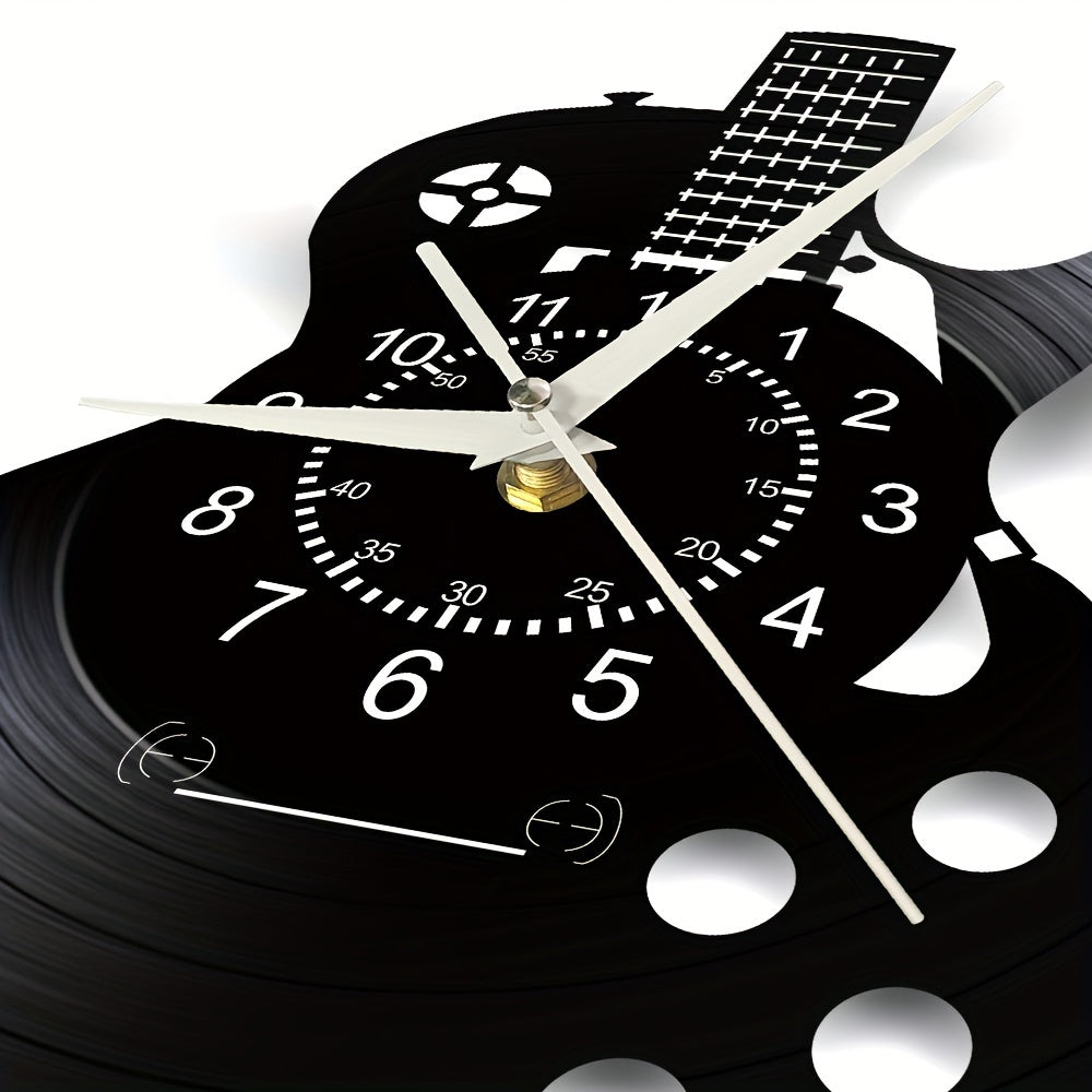 1pc Guitar Vinyl Wall Clock Gifts For Holiday, Black Music Wall Clock Instrument Art Unique Gifts For Men Women Guitar Player For Birthday Wall Decor, Fall Halloween Decor