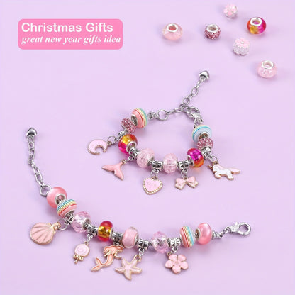 Kit de pulseiras DIY com 67 peças, incluindo 60 charms, 3 pulseiras e 3 colares. Ideal para presentes de aniversário, Natal, Ano Novo e Dia dos Namorados.