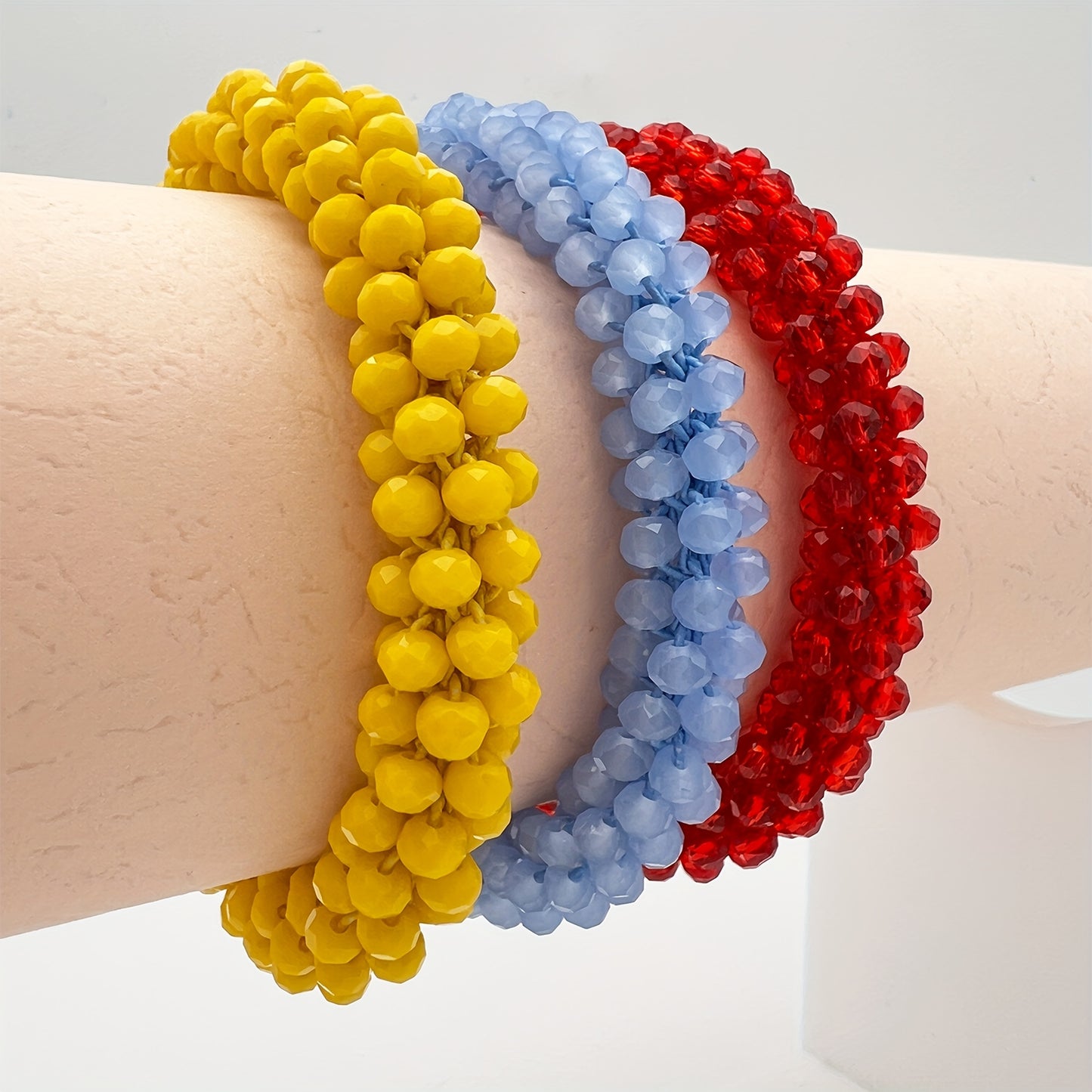 Esbbela 3pcs Bracelet Set Holiday Gift Beaded Artificial Crystal Stackable Strap Set with Elasticity Suitable for Women Men 16.51-20.32 cm Daily Vacation