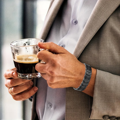 1pc Men's Titanium Steel Magnetic Bracelet with 3500 Gauss Magnets – Black Textured Design, Stylish Father's Day Gift for Men, Wellness Accessory | Sophisticated Style | Durable Jewelry, Magnetic Jewelry