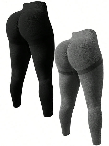 2-Pack Plus Size High-Waisted Butt Lifting Fitness Pants, Women's High Elasticity Quick-Dry Tight-Fit Sports Running Yoga Long Trousers