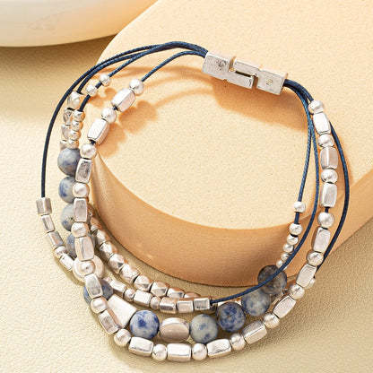 Silver Beaded Lapis Lazuli Magnetic Bracelet Jewelry Gift Birthday Gifts For Women Mom Wife