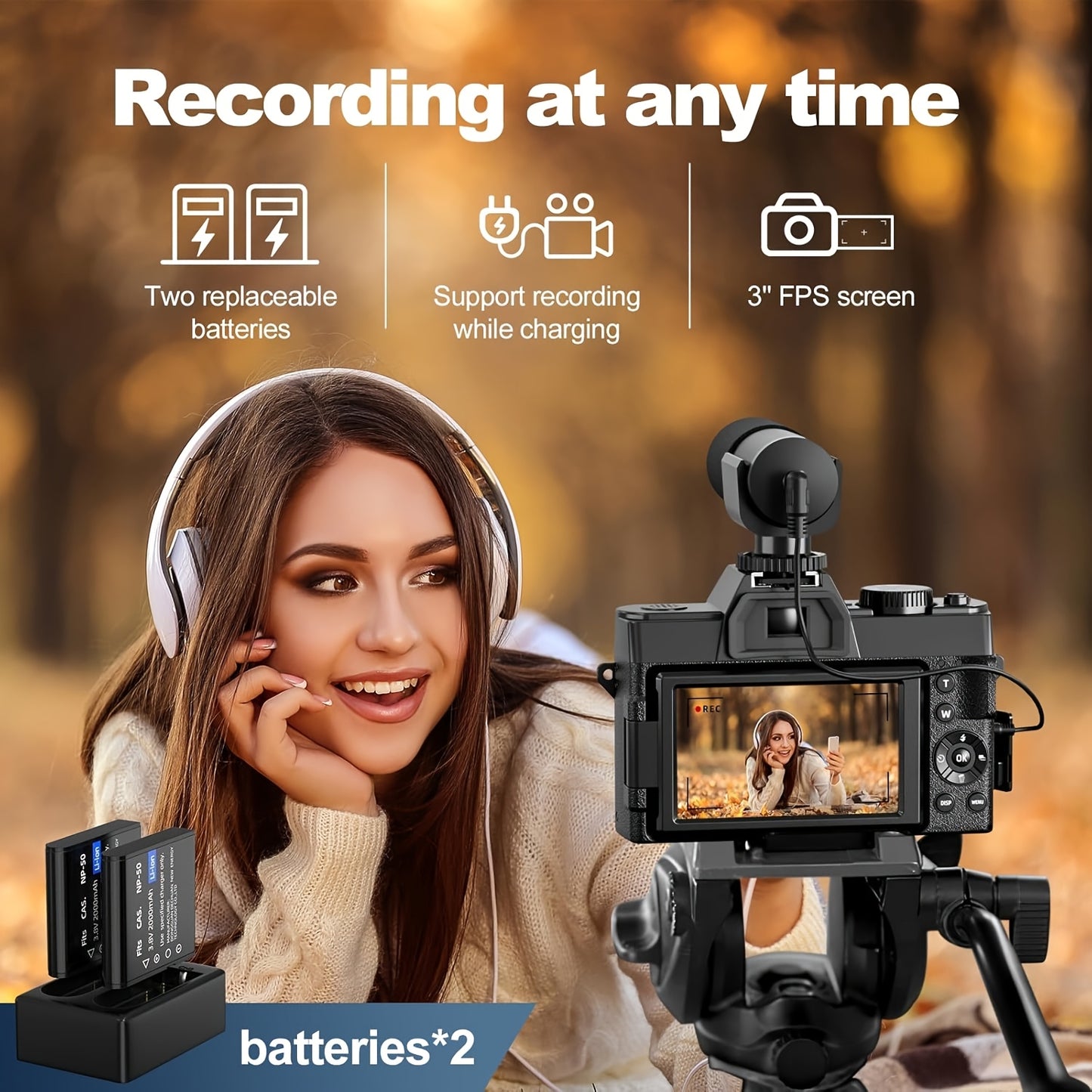 NBD 48MP Digital Cameras for Photography with WiFi & App Control, 4K Autofocus Vlogging Camera for YouTube with 16X Zoom, Anti-Shake, 32GB TF Card, Dual Batteries, 52mm Wide Angle & Macro Lens