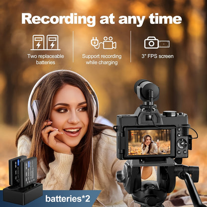 NBD 48MP Digital Cameras for Photography with WiFi & App Control, 4K Autofocus Vlogging Camera for YouTube with 16X Zoom, Anti-Shake, 32GB TF Card, Dual Batteries, 52mm Wide Angle & Macro Lens
