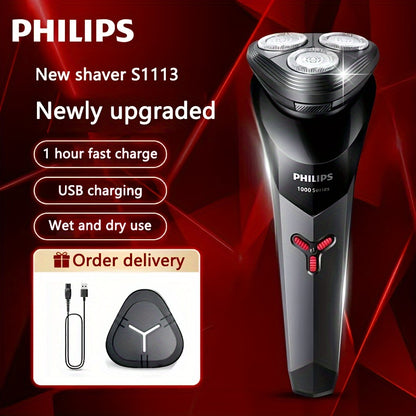 Philips Shaver Series 1000 Electric Hair Remover S1113 PowerCut Blade ContourFlex Razor Head Part IPX7 Fully Waterproof Automatic Sharpening 3D Floating Cutting Heads Ergonomic Design USB Charging, 1 Hour Full 30 Minutes Runt