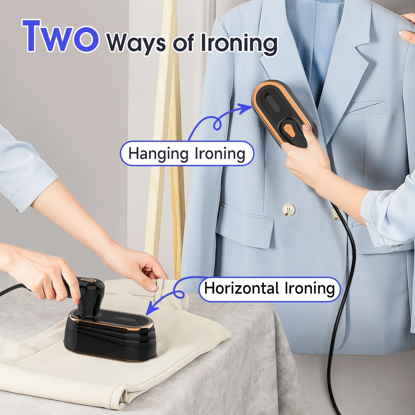 PANCERKA 1pc Handheld Garment Steamer Iron for Clothes, 1200W 2-in-1 Ironing & Steaming, Large Soleplate, Fabric Wrinkle Remover for Home and Travel (EU Plug), Travel Clothing Steamer, Sleek Iron Design, Durable Iron Construc