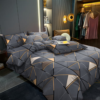 3pcs Set, Golden Striped Triangle Print Duvet Cover Bedding Kit, Soft and Comfortable Breathable, Suitable for Bedroom Guest Room School Dorm Decor 1 * Duvet Cover + 2 *, Pillowcases, Duvet Cover Set