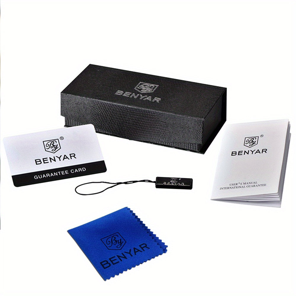 Relógio BENYAR para homem, marca de alta qualidade, desportivo, multifunções, cronógrafo, quartzo, preto, elegante, com calendário e bracelete em pele.