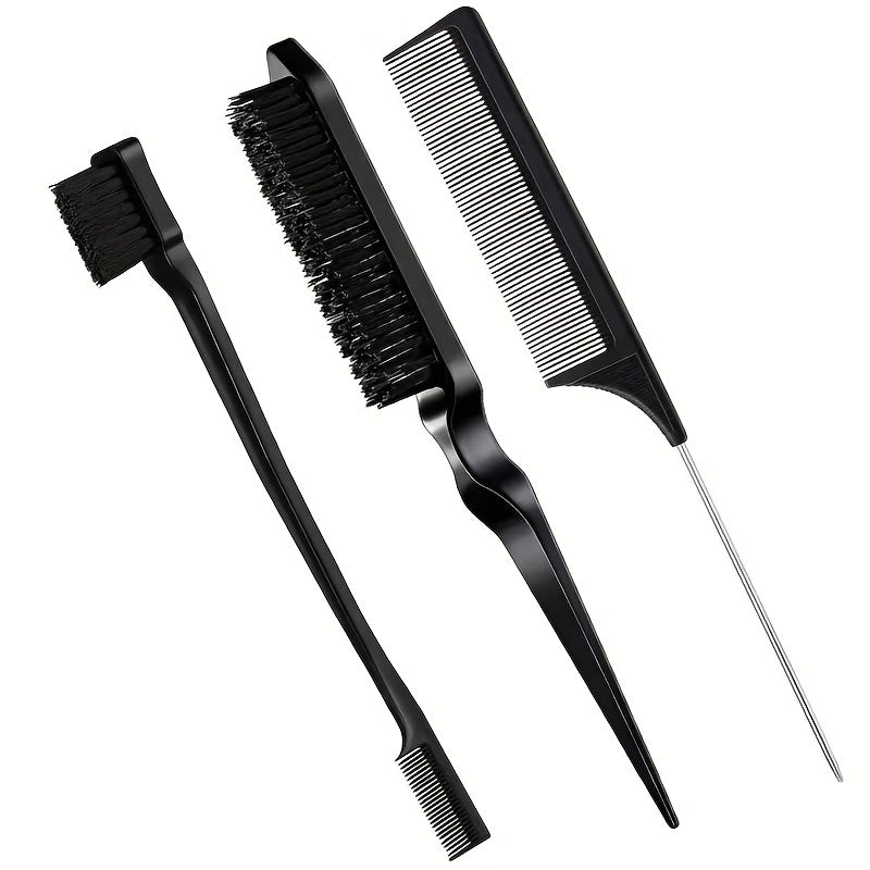 3pcs Hairdressing Tools Hair Styling Comb Set Teasing Hair Brush Rat Tail Comb Edge Brush